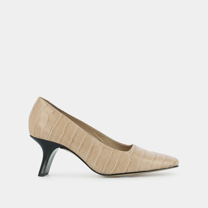 Escarpins à talons inclinés  en croco beige