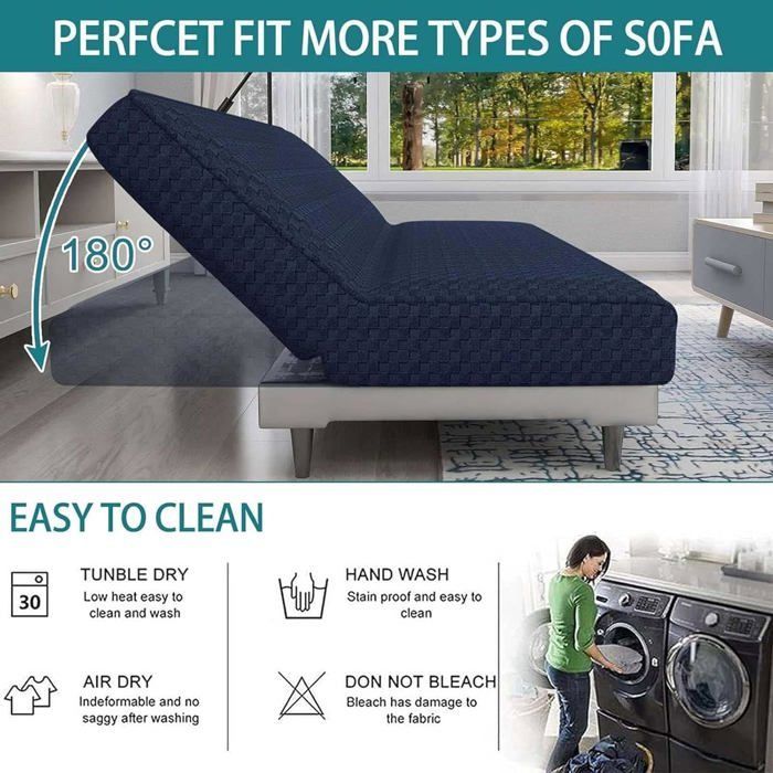 Funda de futón de jacquard suave, elástica y sin brazos, con parte inferior elástica gruesa, para sofás cama, lavable.
