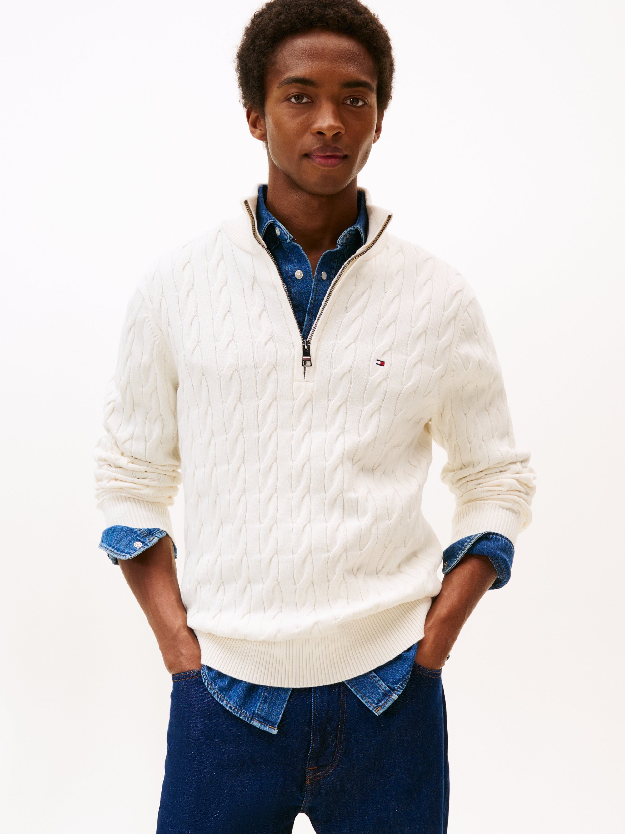 Tommy Hilfiger CLASSIC CABLE ZIP MOCK - Pullover - elfenbeinfarbenes Blütenblatt