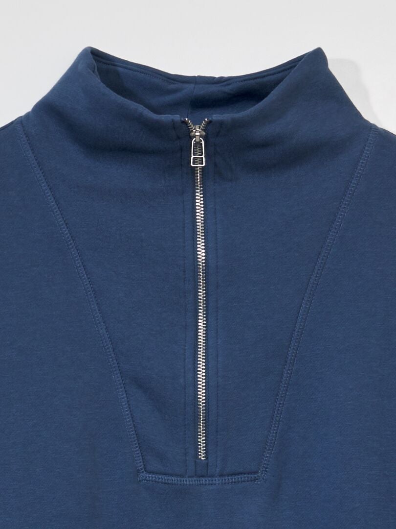 Sweatshirt met hoge hals van fleece met ritssluiting - BLAUW