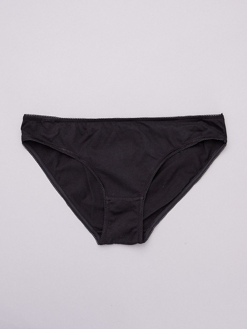 Set van 5 effen katoenen slips - Zwart
