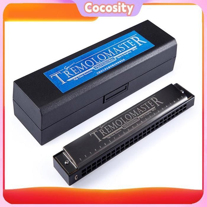 Armónica Cocosity de 24 agujeros, elegante armónica de trémolo negra, órgano de boca en tono C para intérpretes, piezas musicales, negra