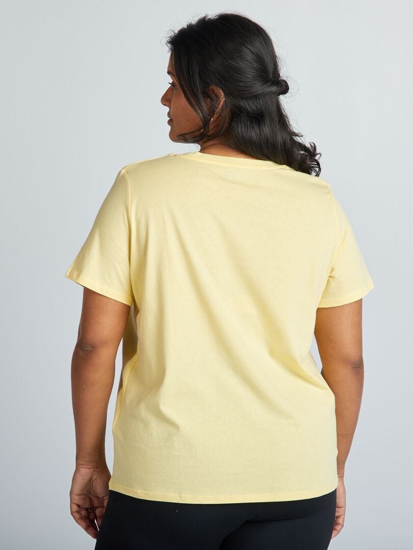 T-shirt met V-hals van jersey - Lichtgeel