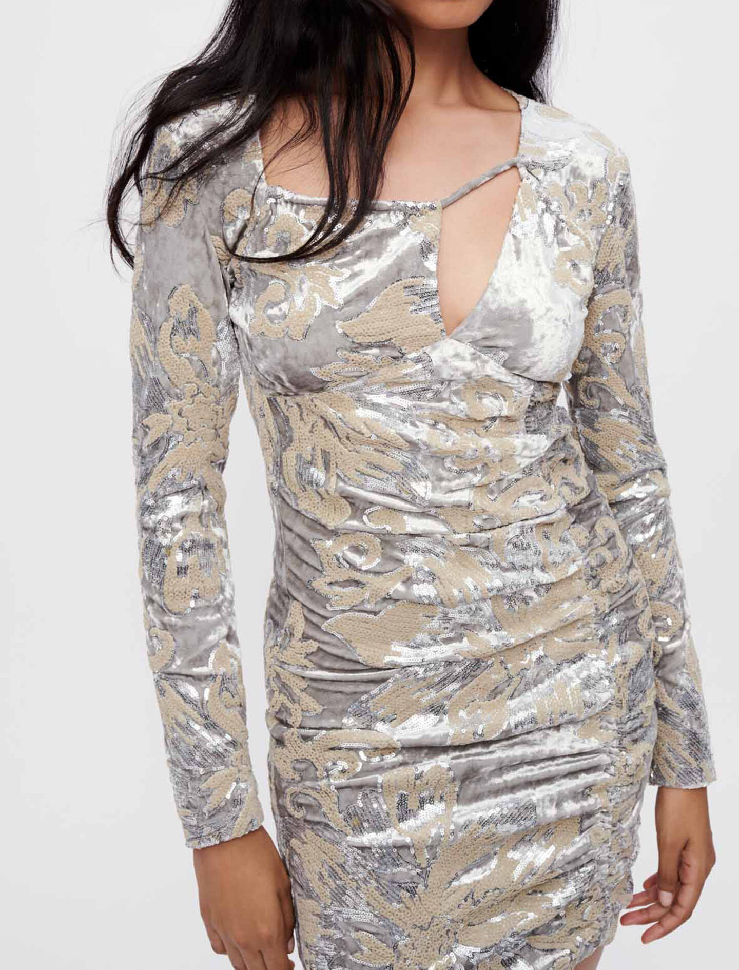 Rochie din catifea cu paiete - Argintiu