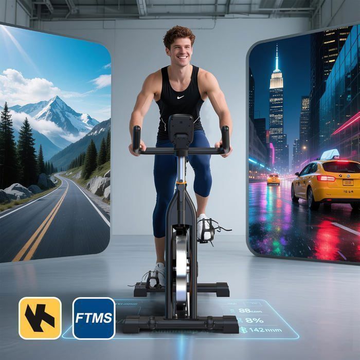 METTLEMATIC Magnetische Hometrainer - Bluetooth-verbinding - 100 Weerstandsniveaus - Vliegwiel van 15 kg - Frame van 160 kg