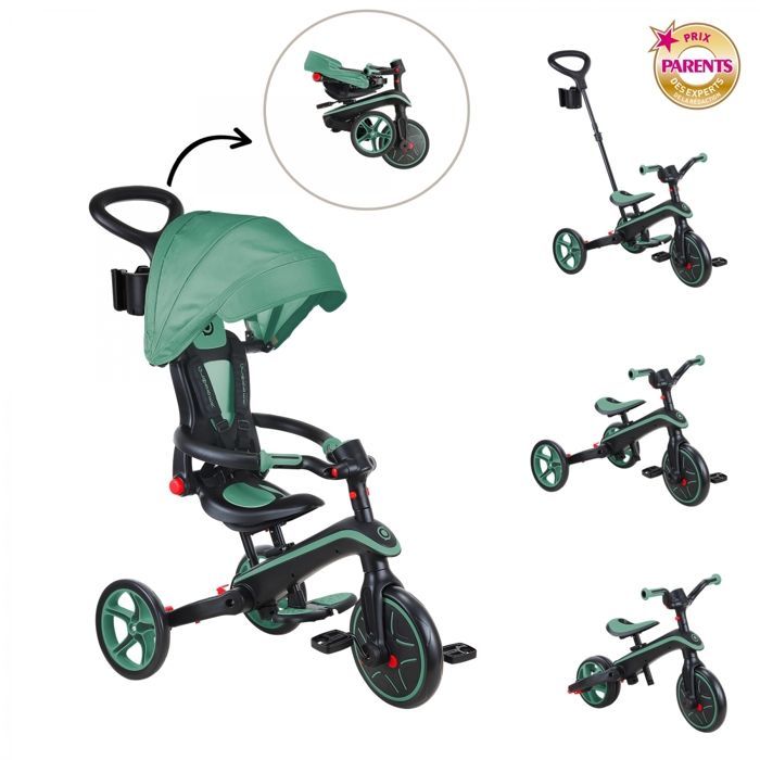 Globber - Tricycle EXPLORER 4-en-1 Évolutif & Pliable - Vert Olive