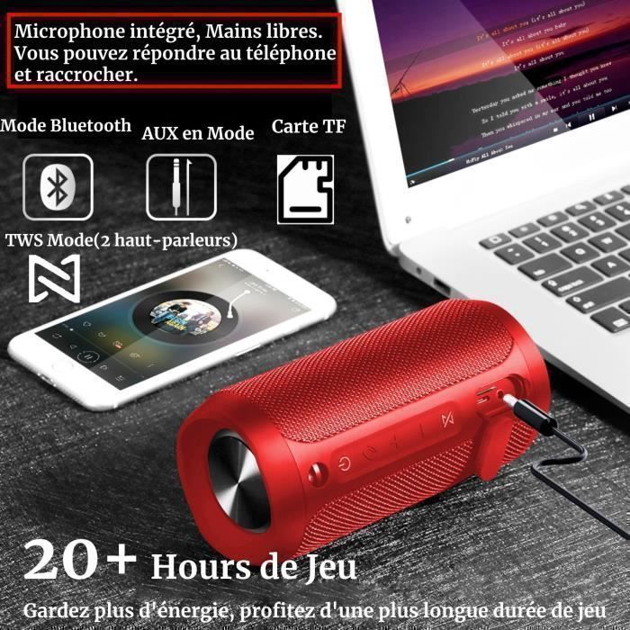 Enceinte Bluetooth Portable-Haut-parleur Bluetooth sans fil-Enceinte Étanche de Voyage/Fête Rechargeable-20H-Micro Antibruit-LED
