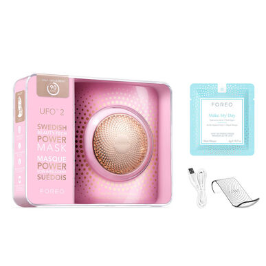 Foreo UFO 2 oppvarmet LED-kraftmaske perlerosa enhetsapplikator ansiktsmasker LED-lys