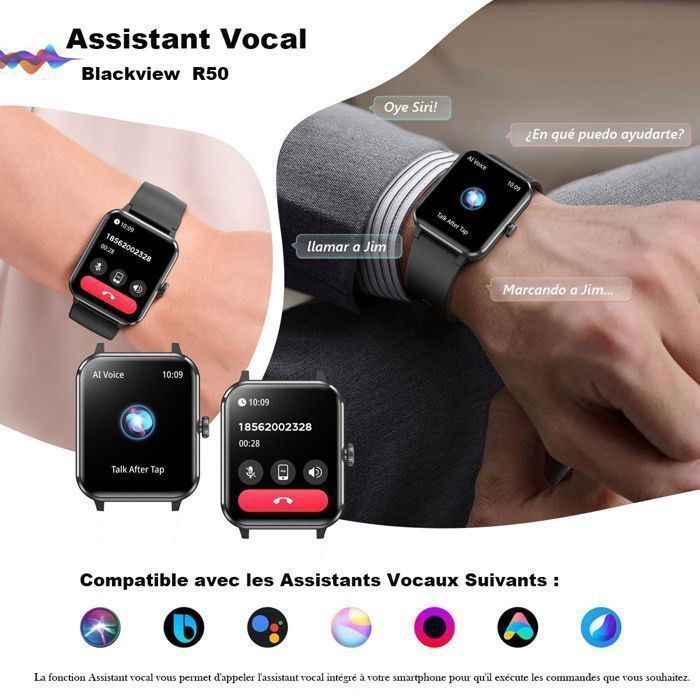 Smartwatch Blackview per uomo e donna con chiamate Bluetooth, assistente vocale, monitoraggio del sonno, contapassi, compatibile con Android e iOS, nero