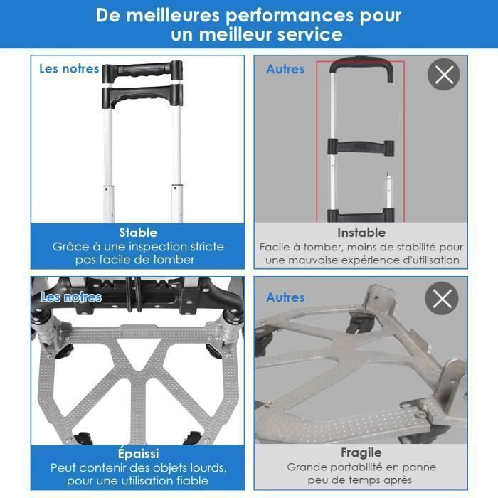 Carretilla plegable de aluminio COSTWAY - Altura ajustable - 80 kg - 10 ruedas flexibles - Mango telescópico - Cuerda elástica