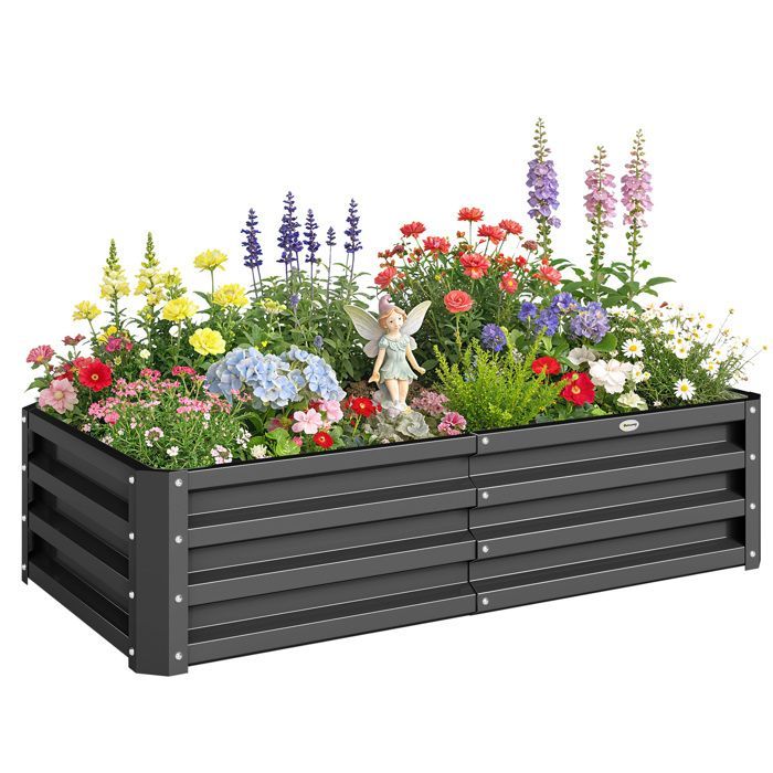 Carré potager de jardin - Outsunny - rectangulaire - grande capacité - acier galvanisé - 120 x 60 x 30,5 cm - gris