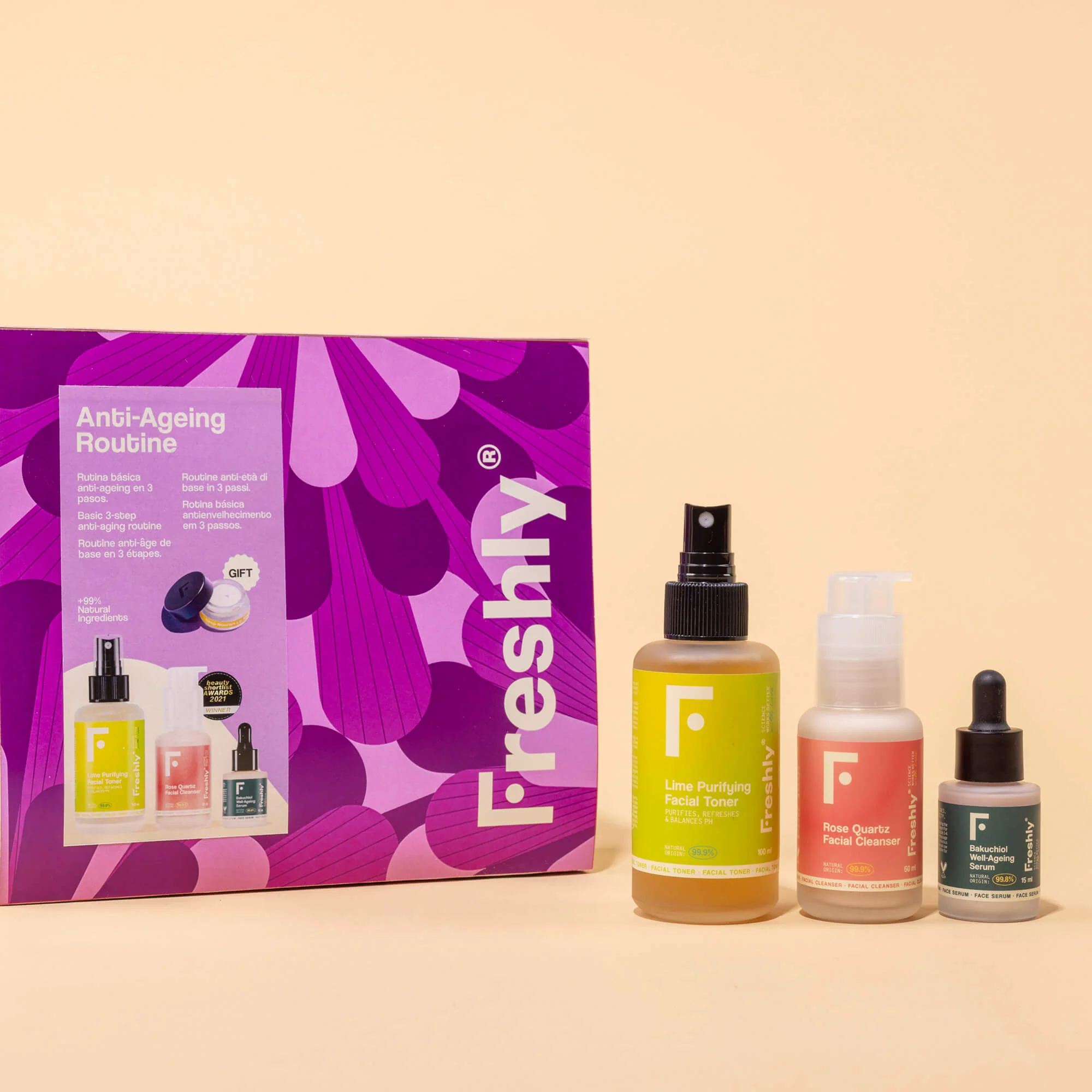 Viso Cofanetto Anti-Ageing Routine - Cofanetto Antirughe, Gel viso antirughe, Tonico viso, Siero viso antirughe