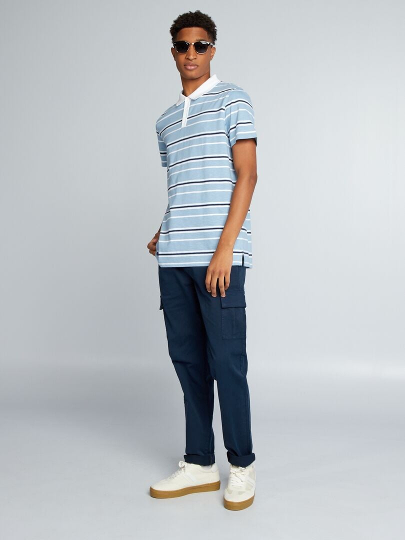 Gestreept poloshirt met korte mouwen - denimblauw