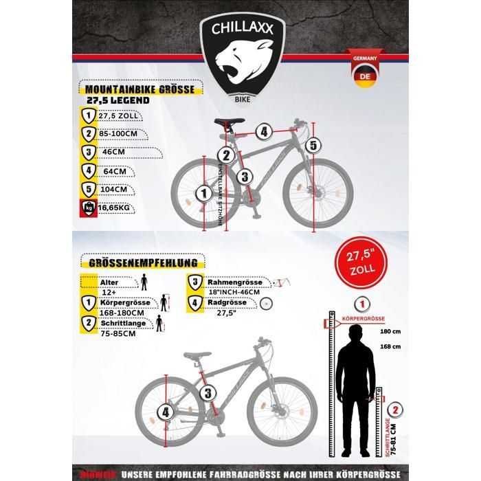 Vélo VTT - CHILLAXX Legend Aluminium - 27,5 pouces - 21 vitesses - Gris - frein à disque