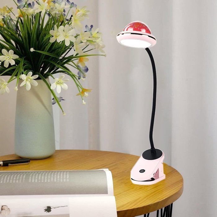 Lampe à pince pour enfants, lampe de lecture LED rechargeable par USB avec projection d'étoiles,lampe de chevet à col de cygne