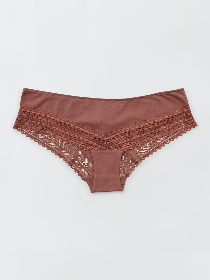Conjunto de 3 calcinhas de algodão e renda - BEGE