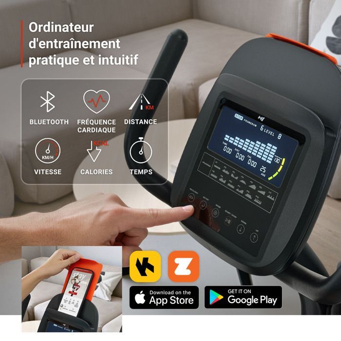 Bicicleta ergométrica reclinada Hop-Sport HS-5000L Ranker com Bluetooth, conectividade com aplicativo, 32 níveis de resistência magnética, capacidade máxima de 140 kg.