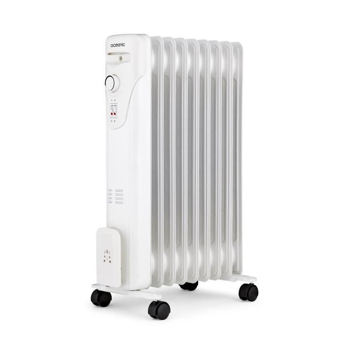 Radiador eléctrico de aceite - 2000 vatios - OCEANIC - 3 niveles de potencia - 9 elementos - Portátil - Blanco