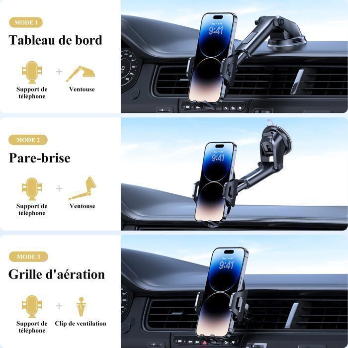 Supporto universale retrattile per telefono da auto - Ventosa regolabile per cruscotto e parabrezza, compatibile con Samsung/iPhone/Xiaomi da 4-7 pollici