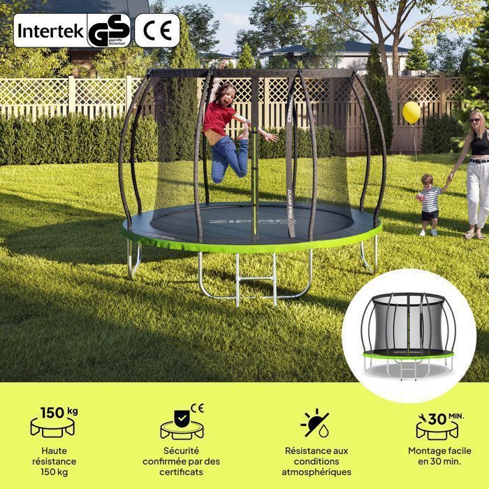 Trampolino da giardino - ZIPRO - JumpPro PREMIUM - 252 cm - Rete interna - Massima sicurezza