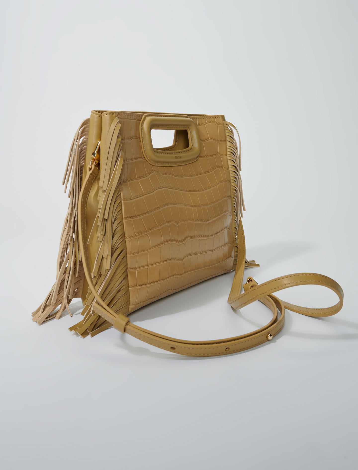 Handtas maat M van leer met krokodillenprint - Beige