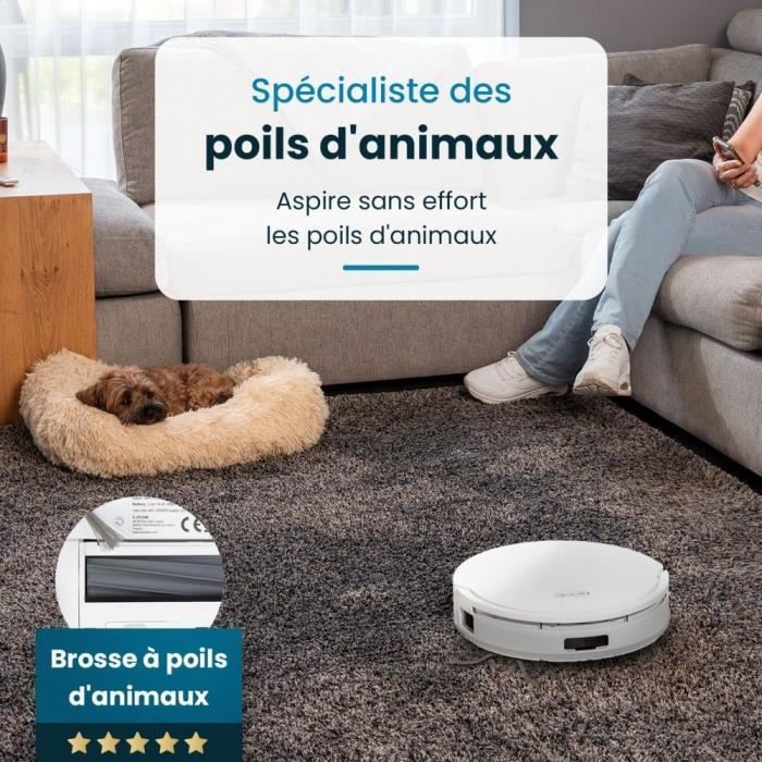EZICLEAN All In One Z12 Ultra - Robot aspirateur laveur connecté avec base de vidage - 270 min - 14,4 V - 1,8 L - Blanc