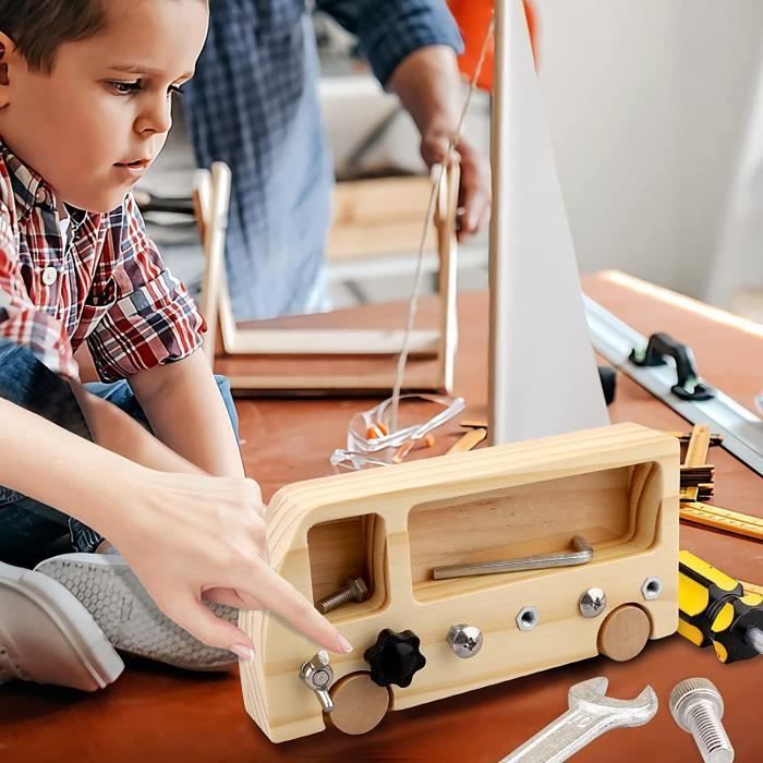 Juguetes de madera para niños - ZGEER - Autobús sensorial - Aprendizaje de habilidades básicas - A partir de 3 años