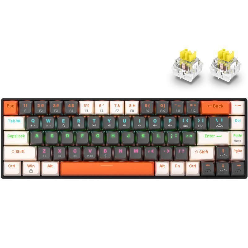 65% kabellose mechanische Gaming-Tastatur, eleBite®, Anti-Ghosting, RGB-Beleuchtung, Multimedia-Tasten, PC/Mac/PS4-kompatibel, QWERTY-Layout, 1800 mAh