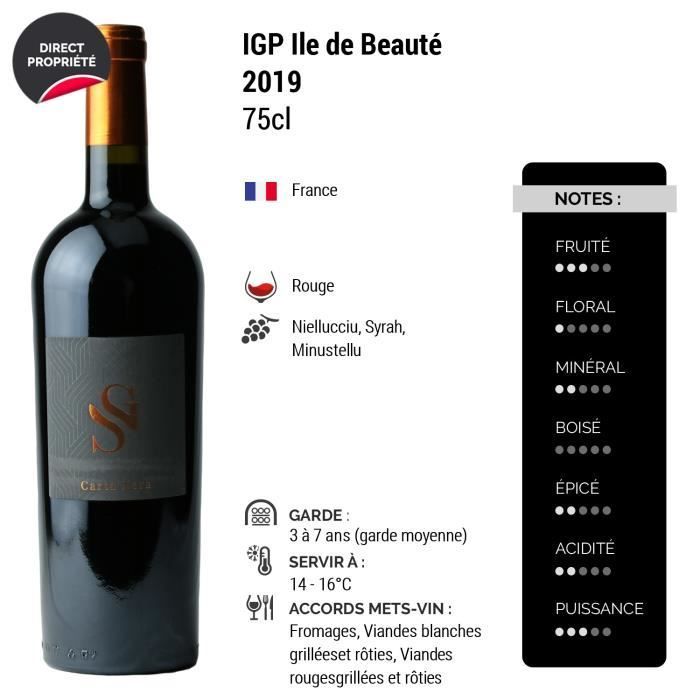 Ile de Beauté Carta Nera Rouge 2019 - Caja de 3x75cl - Domaine San Gavino - Vino tinto IGP de Córcega - Variedades de uva: Niellucciu, Syrah,
