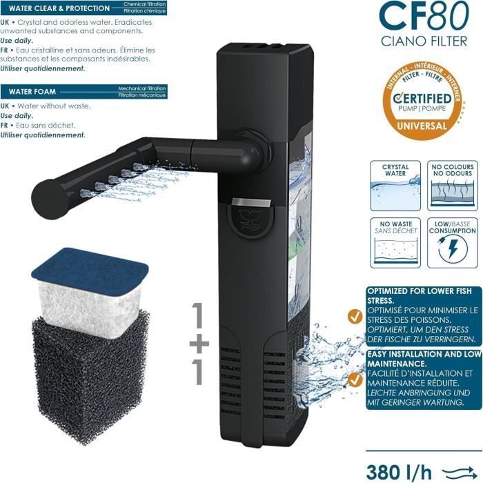 Acuario - CIANO - 60 L - Filtro - LED - Calefacción - Espuma 30PPI - CF80 - Negro