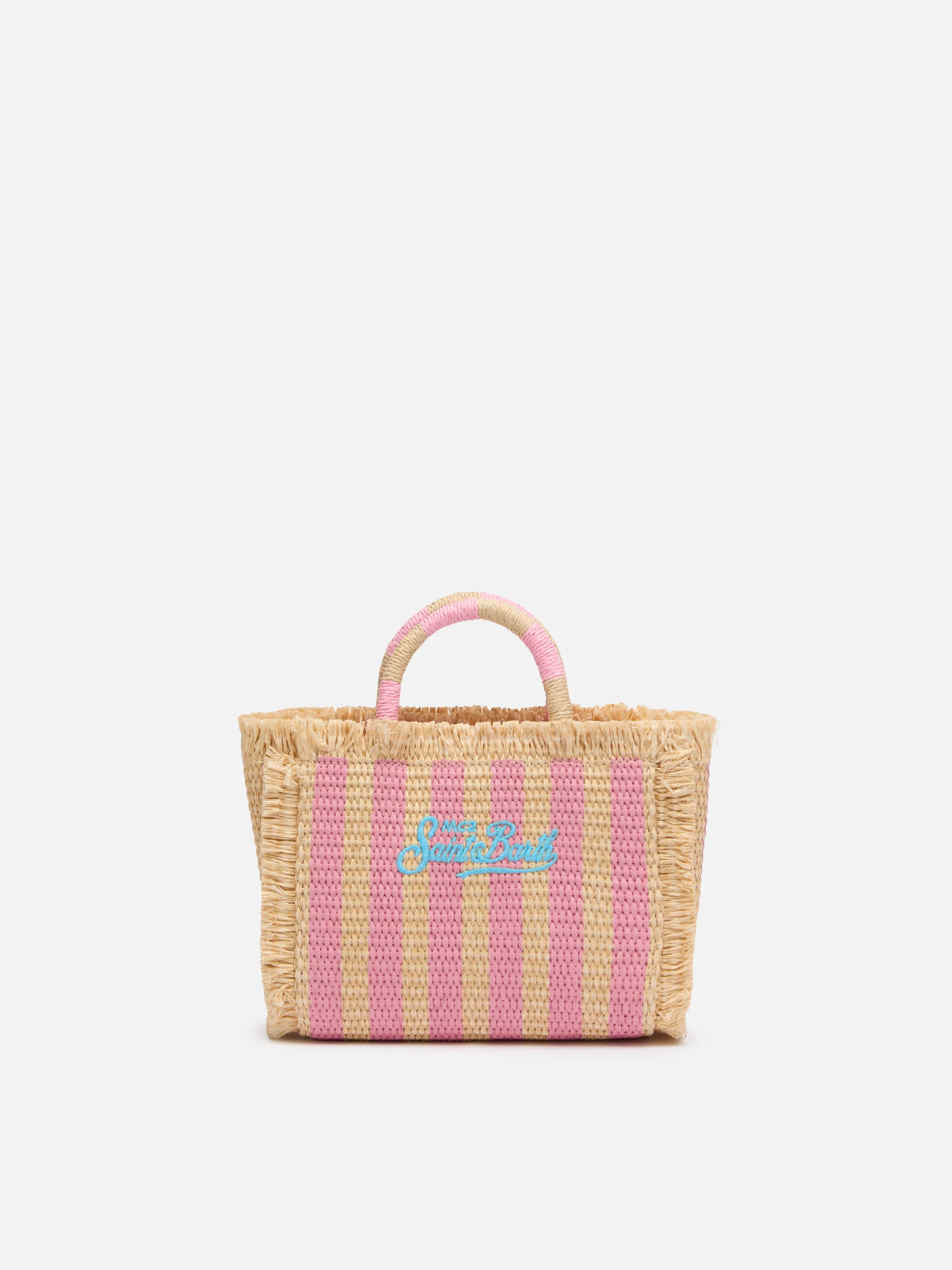 Borsa Mini Vanity effetto paglia con stampa a righe