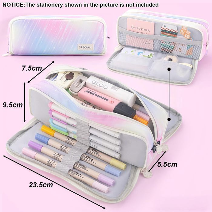 Trousse à Crayons pour Adolescents et Filles - 3 Compartiments - Grande capacité - pour l'école et Le Bureau (étoile filante Rose)