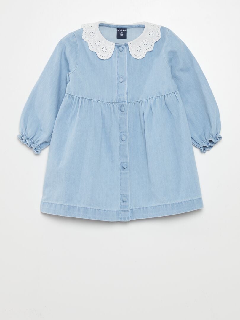 Vestido jeans com gola claudine - AZUL
