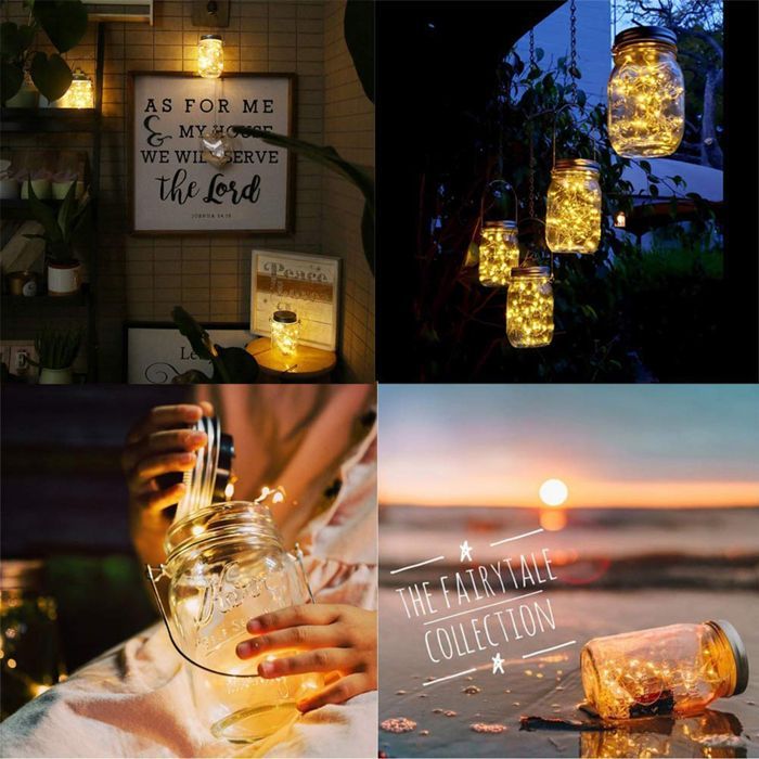 Guirnalda de luces LED impermeables con tapa de tarro Mason para interiores y exteriores