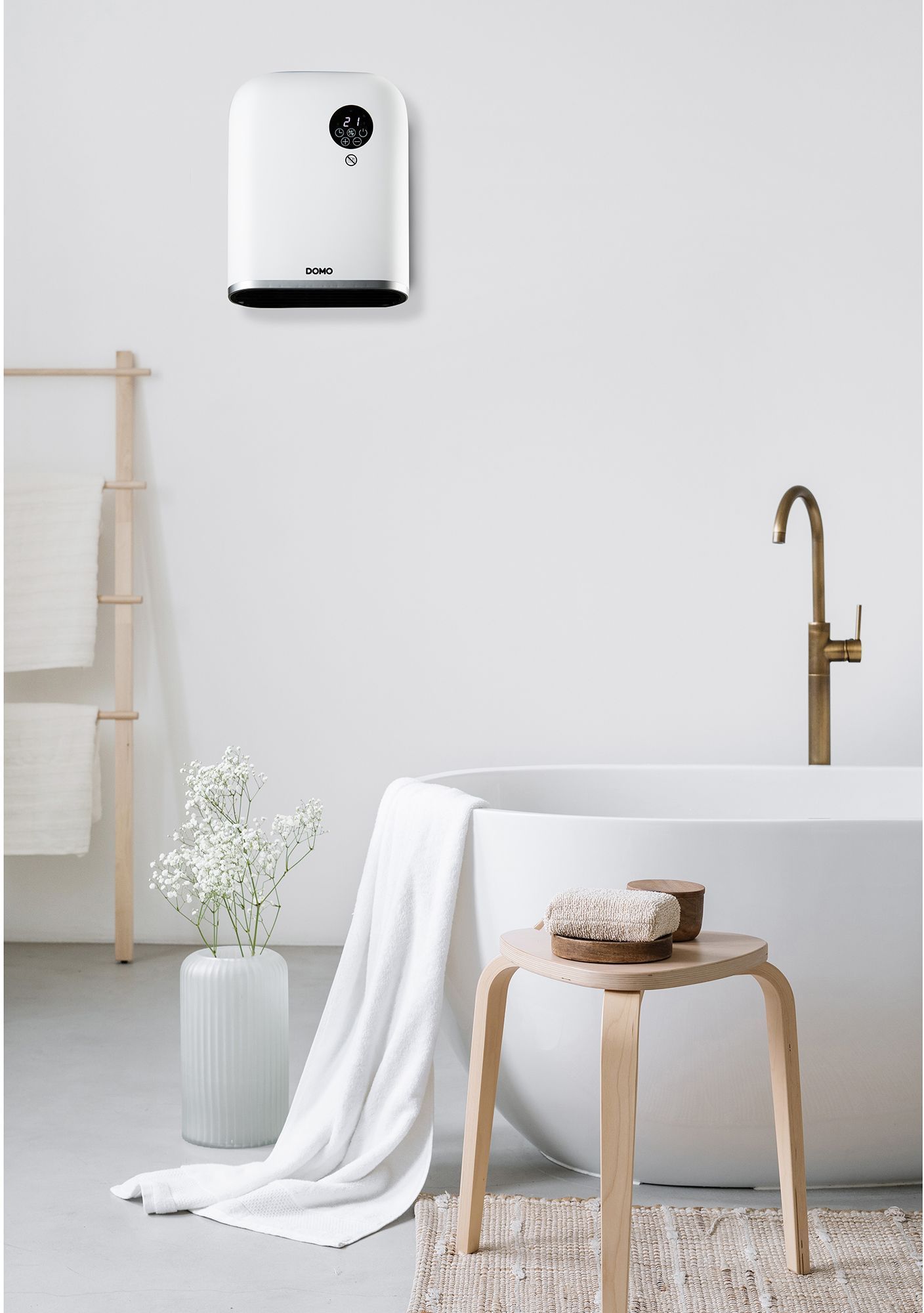 Chauffage pour salle de bain - 2000 W - Domo - DO7357F - Wifi + télécommande - Fonction éco - Ecran led - Mural / pose libre - Blanc
