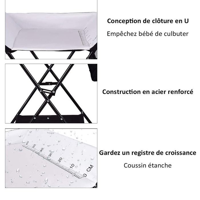 KEDIA Draagbare Babyverschoontafel, Zwart en Wit, 79*55,5*96 cm, met 4 wielen en opbergtas, ruimtebesparend