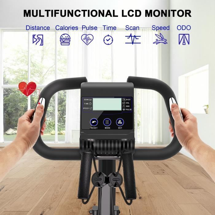 Folding exercise bike, 2.5 kg flywheel, with 8 adjustable resistance levels, with backrest and drawstring, Black