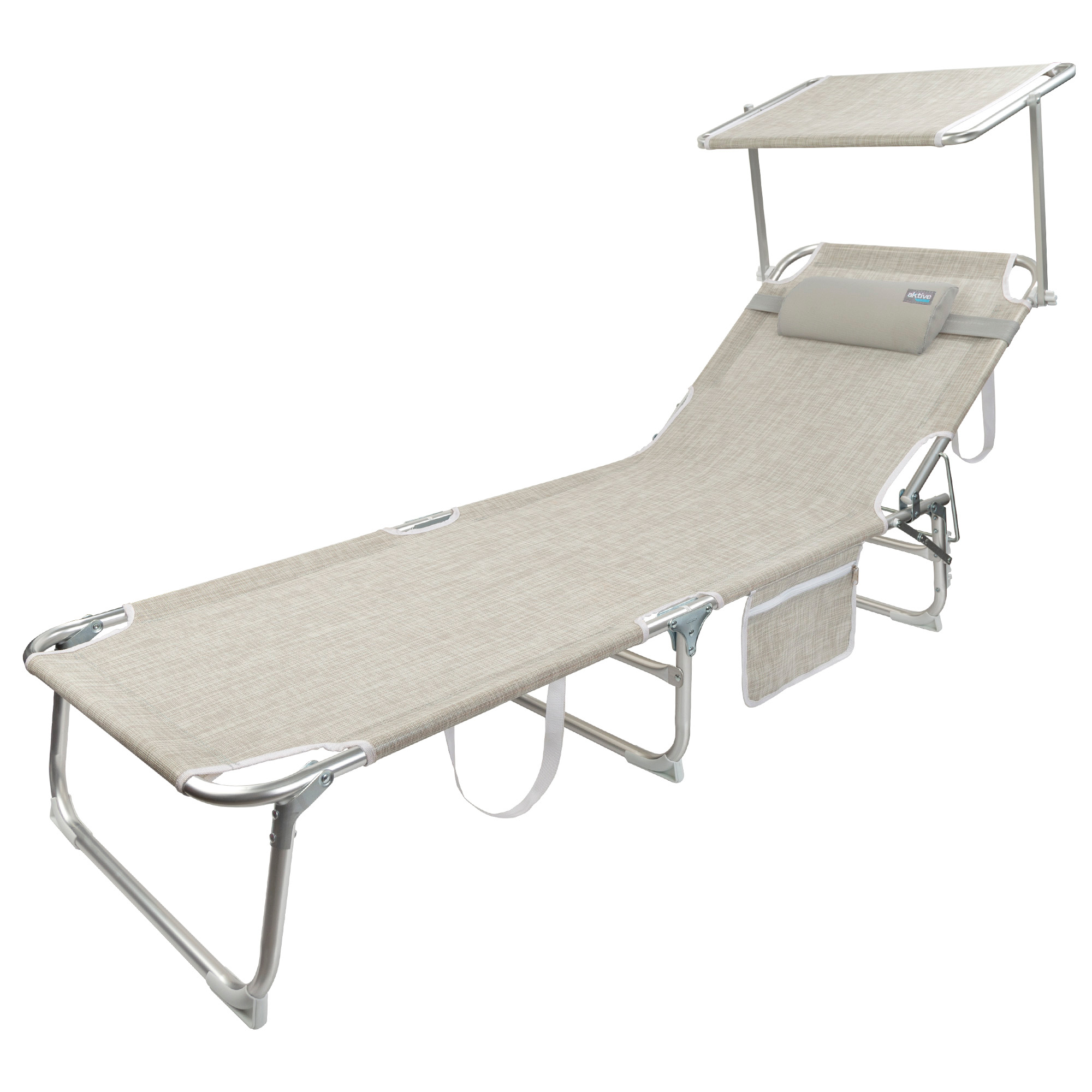 Aktive Beach Folding Sun Lounger with Parasol and Cushion