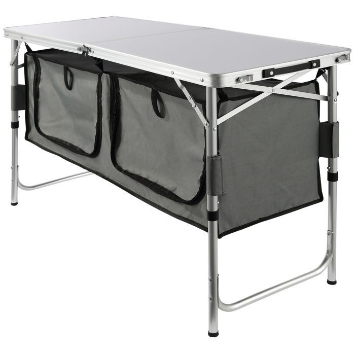 Duoku Camping Kitchen Table - Portable Folding Cooking Station with 3 Adjustable Heights