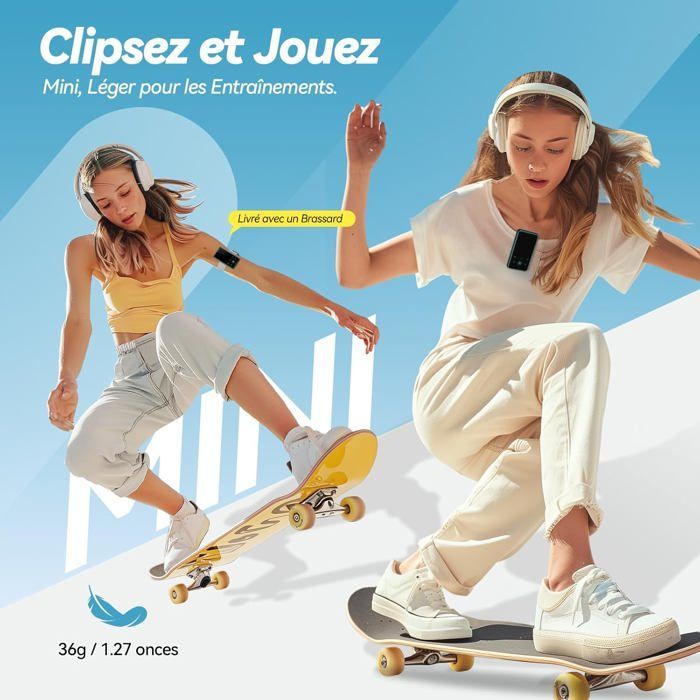 AGPTEK 64Go Lecteur MP3 Bluetooth 5.3 avec Clip, 1,8 Pouces Lecteur Musique Sport HiFi avec Radio FM/Podomètre/Enregistreur - Bleu