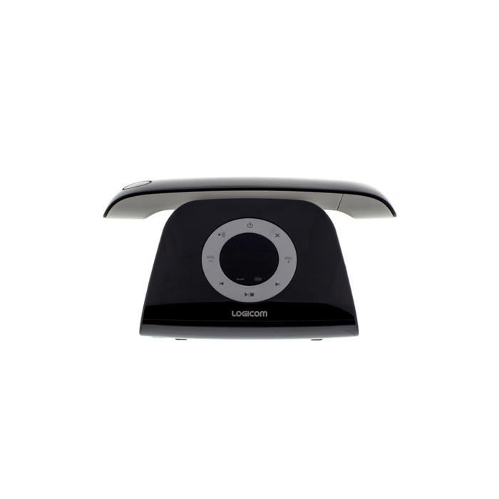 Teléfono fijo inalámbrico - LOGICOM - Diseño retro - Pantalla retroiluminada - Memoria para 20 contactos - Negro