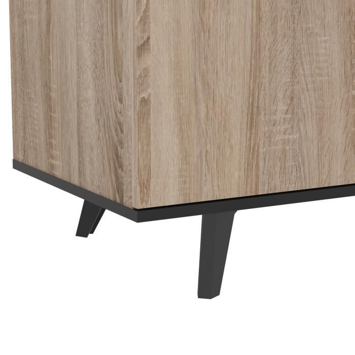 Conjunto de salón DEMEYERE: Aparador + Mesa alta + Vitrina - Acabado en roble cepillado - WAYNE