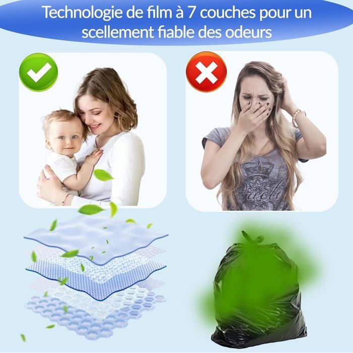 Paquete de recambios para cubo de pañales de 12 piezas, bolsas de pañales a prueba de olores de gran capacidad y recambios, compatibles con