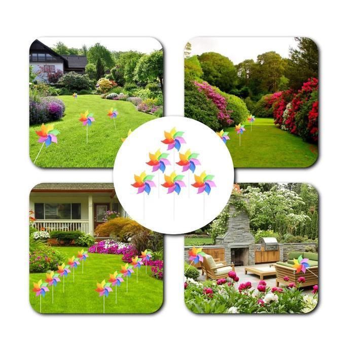Set van 6 veelkleurige windmolens voor balkons, regenboogdesign, geschikt voor kinderen, voor tuinen en buitengebruik.