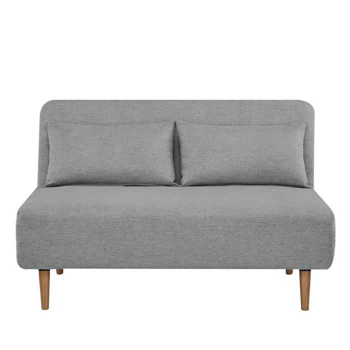 Sofá cama BZ - 2 plazas - Tela gris claro - 130 x 90 x 81 cm - DEPLO