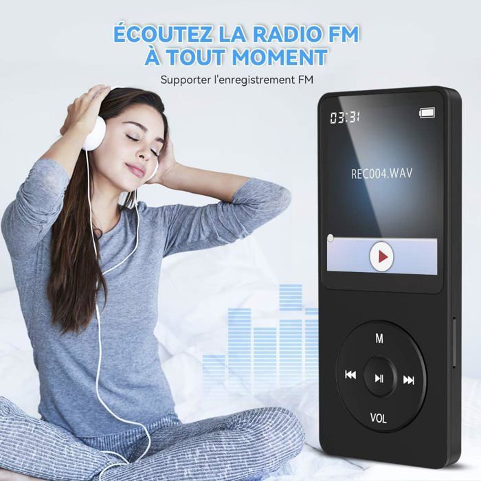 AGPTEK 32Go Mp3 Classique avec Haut-Parleur 1.8'' Lecteur Musique 70H Ultra-Longue Autonomie Radio FM Petit Baladeur MP3 Sport Noir