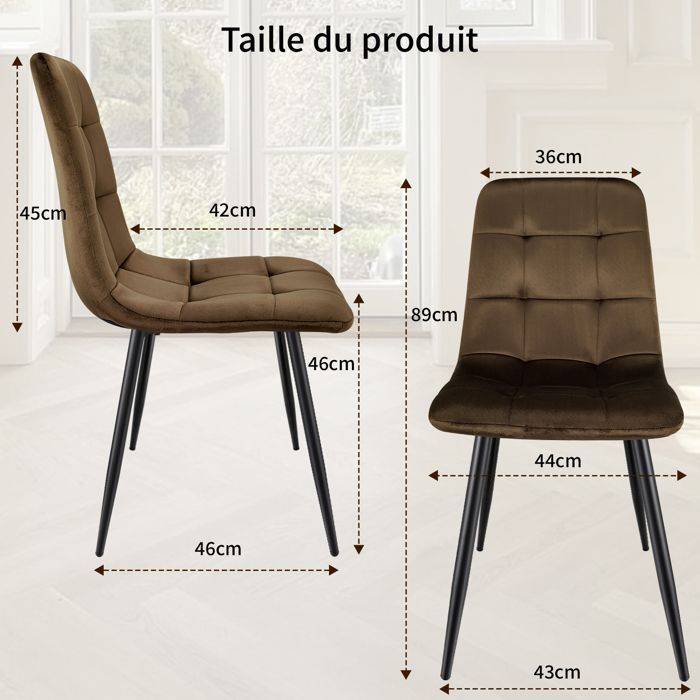 WAFTING Set of 4 Dining Chairs, Velvet Kitchen Chairs with Metal Legs - Brown