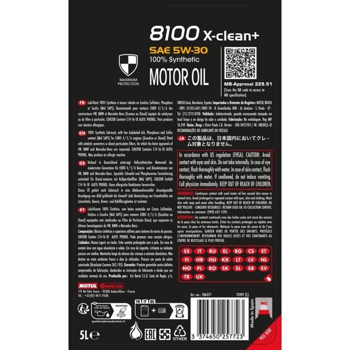 MOTUL Oil 8100 X-CLEAN+ 5W30 5L (can)