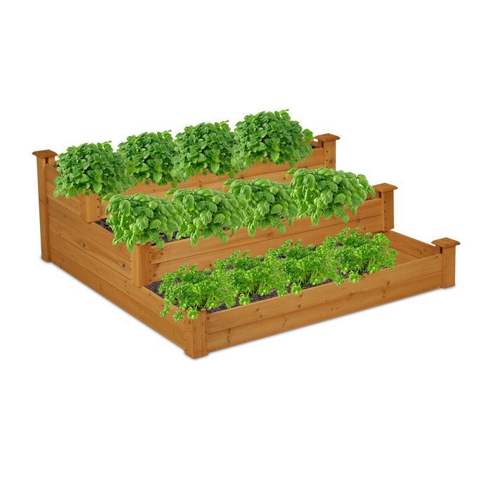 Relaxdays 3-Tier Raised Garden Bed, Stepped Planter, HWD: 46x122x122 cm, Fir, Garden Bed, Terrace, Natural