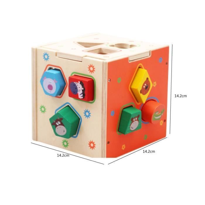 Cubo di legno per attività, gioco di incastro delle forme, giocattolo educativo prescolare per lo sviluppo dell'intelligenza e del riconoscimento dei colori per bambini di 1-2-3 anni.